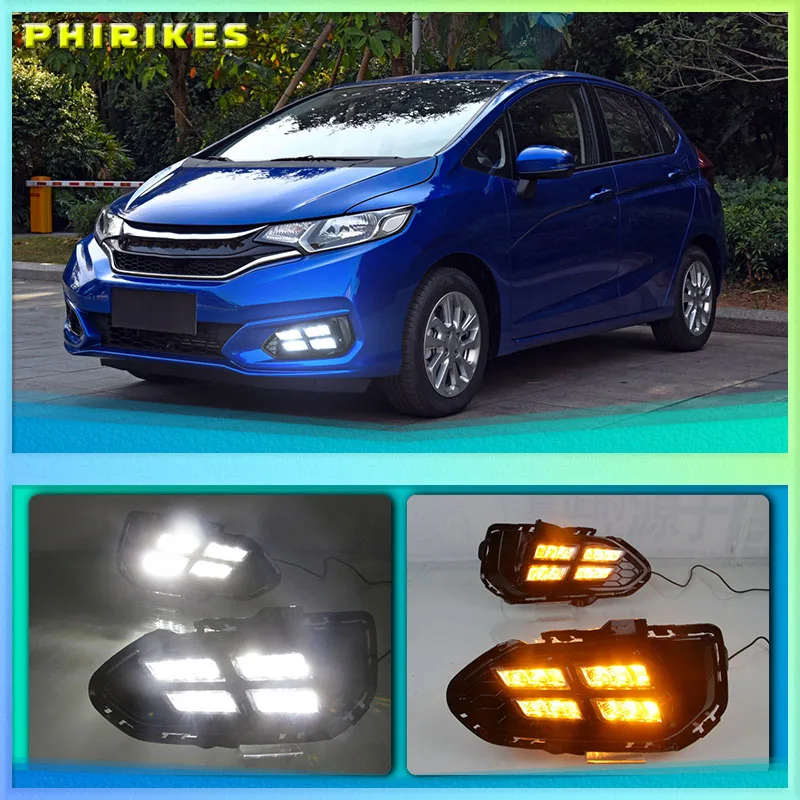 

2pcs LED DRL Daytime Running Lights Daylight Fog Lamp Cover With Turn signal lamp For Honda jazz fit 2018 2019