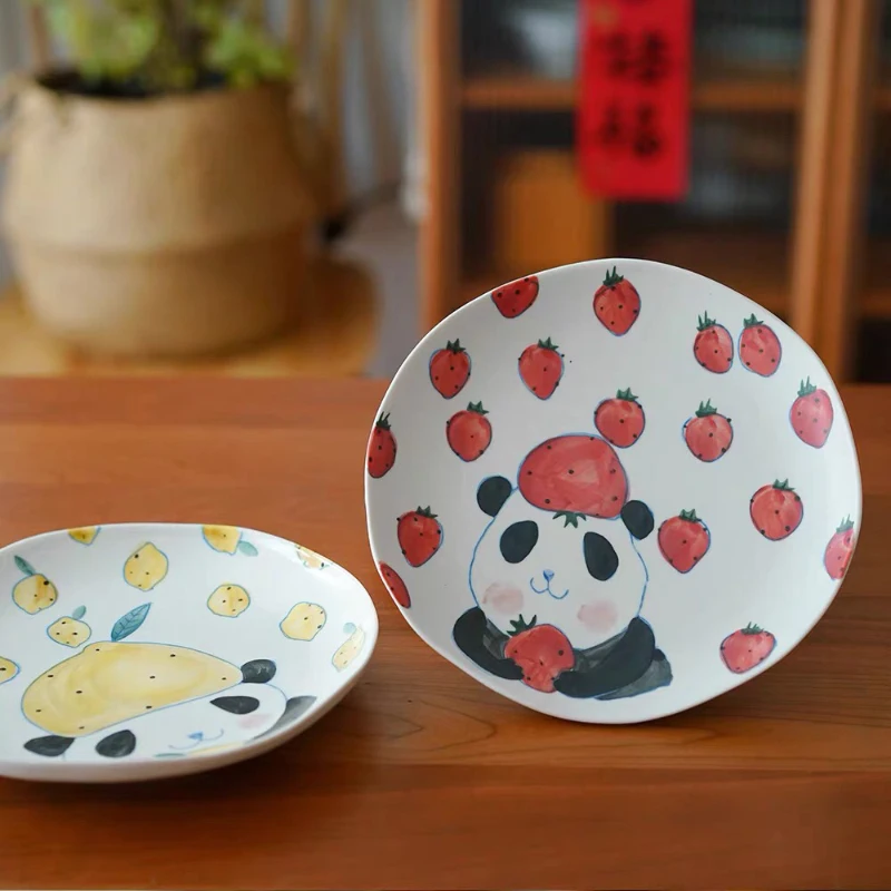 Cute Creative Ceramic Plate 8 Inch Cartoon Fruit Round Flat Porcelain Homehold Tableware Afternoon Tea Cake Dessert Plates