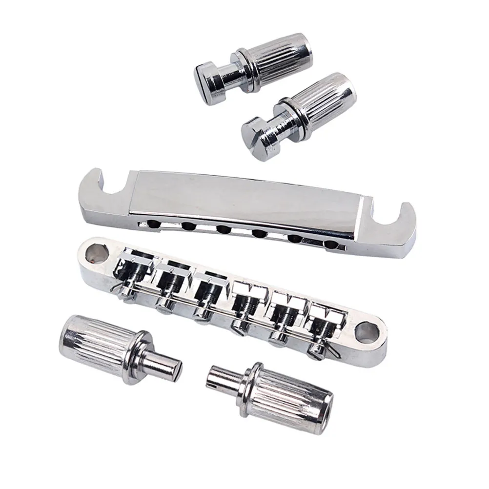 1Set Silver Metal Guitar Bridge Locking Bridge Tailpiece Set for Electric Guitar Adjustable Saddle Harmonics Roller