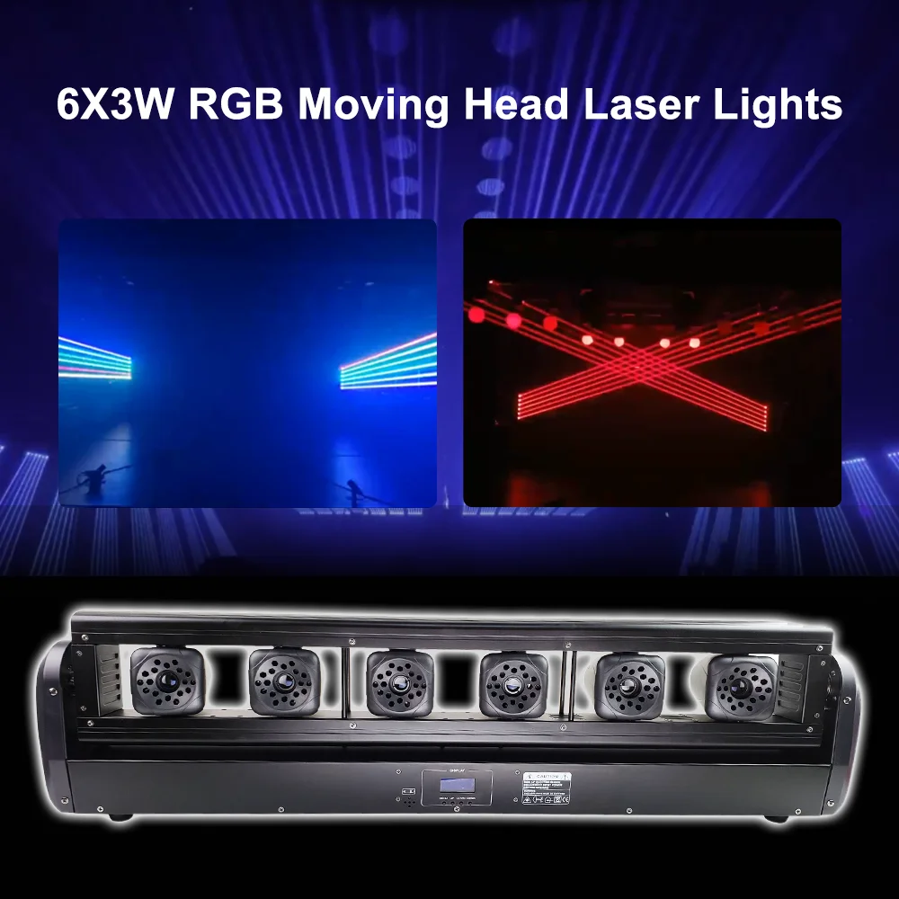 

6X3W RGB Moving Head Laser Lights DMX512 Sound Control for Nightclub DJ Disco Equipment Party Bar Lights Stage Laser Lighting