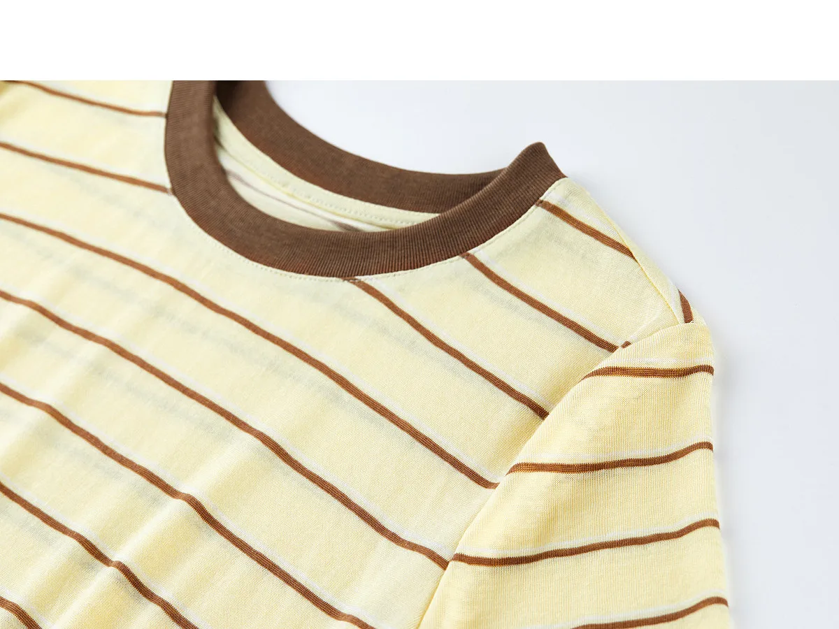 SENTUBILA Damen-Strickoberteil mit Rundhalsausschnitt und Kontraststreifen, Sommermode 2026, kurzärmeliges T-Shirt mit Twist-Front-Schlitz und Knöpfen Q62TC7208 – Detail 37