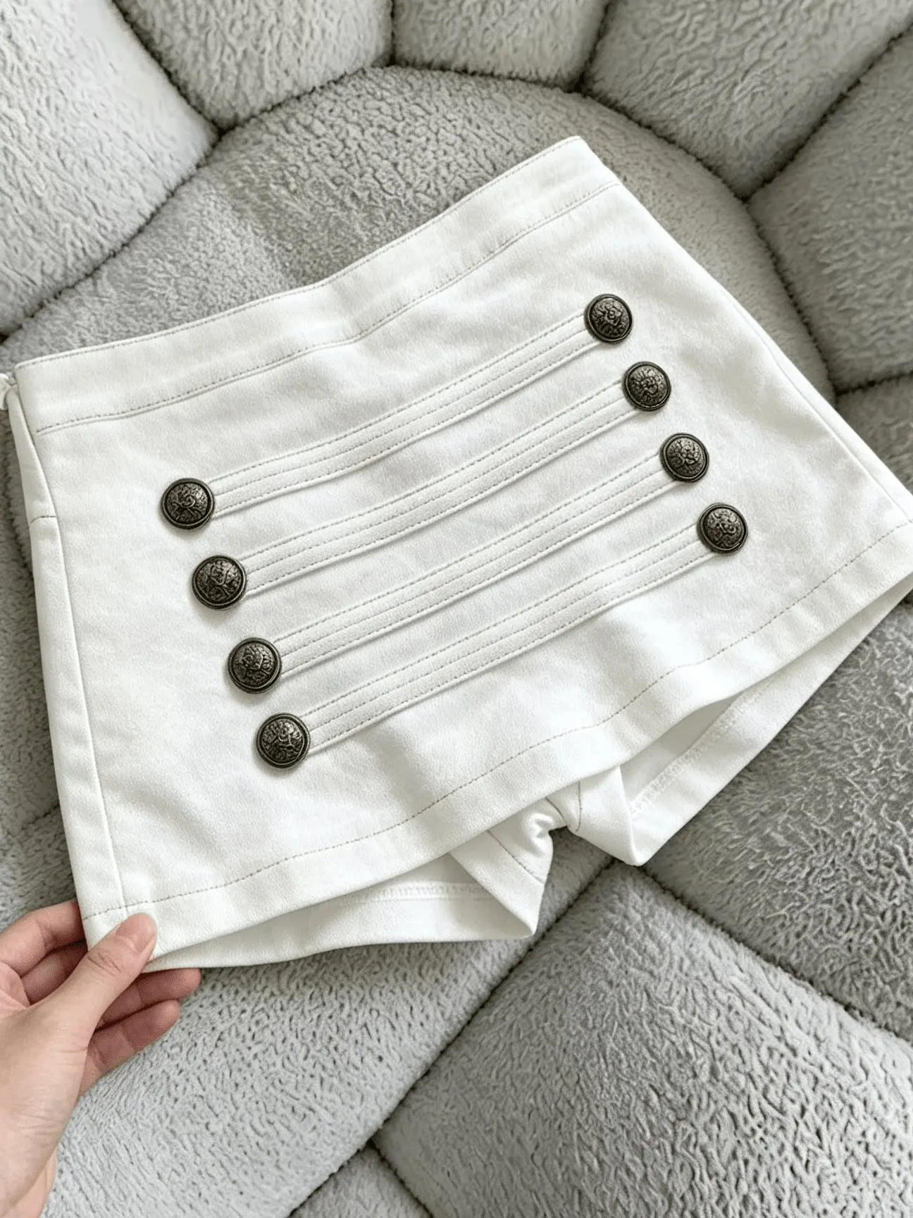 Retro Button White Short Skirt Women's Summer New High Waist Slim Spice Girl Hip Skirt
