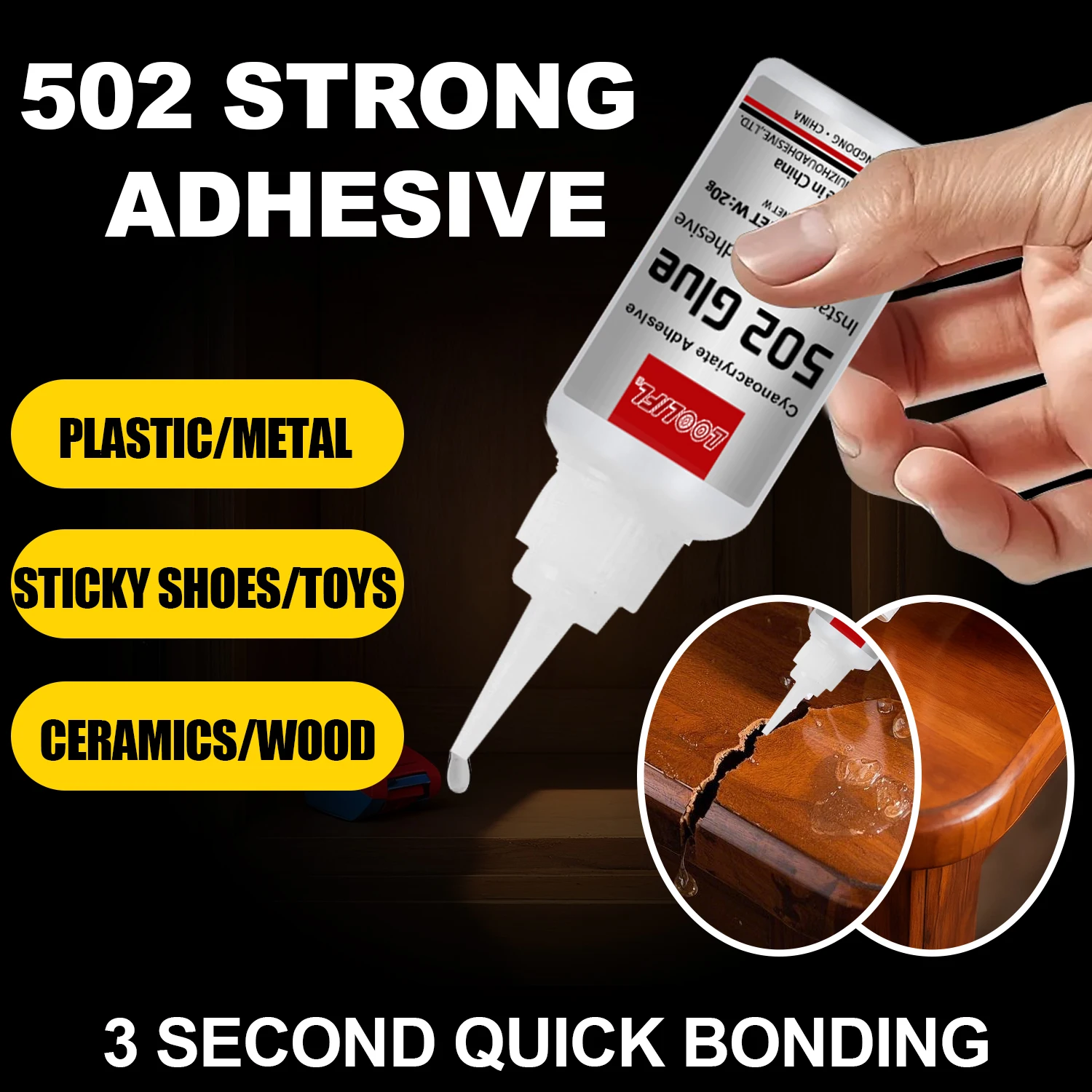 LOOLIFL 502 Super colle instantanée séchage rapide Cyanoacrylate adhésif cuir caoutchouc verre bois métal forte liaison liquide colle outil