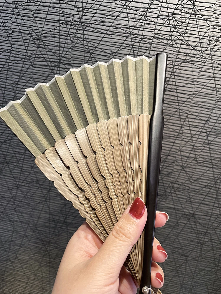 Folding Fan Women's Simple Blank Solid Elegant Retro Light Gray Green Light Coffee Dance Performance Props Hanfu Ancient Style