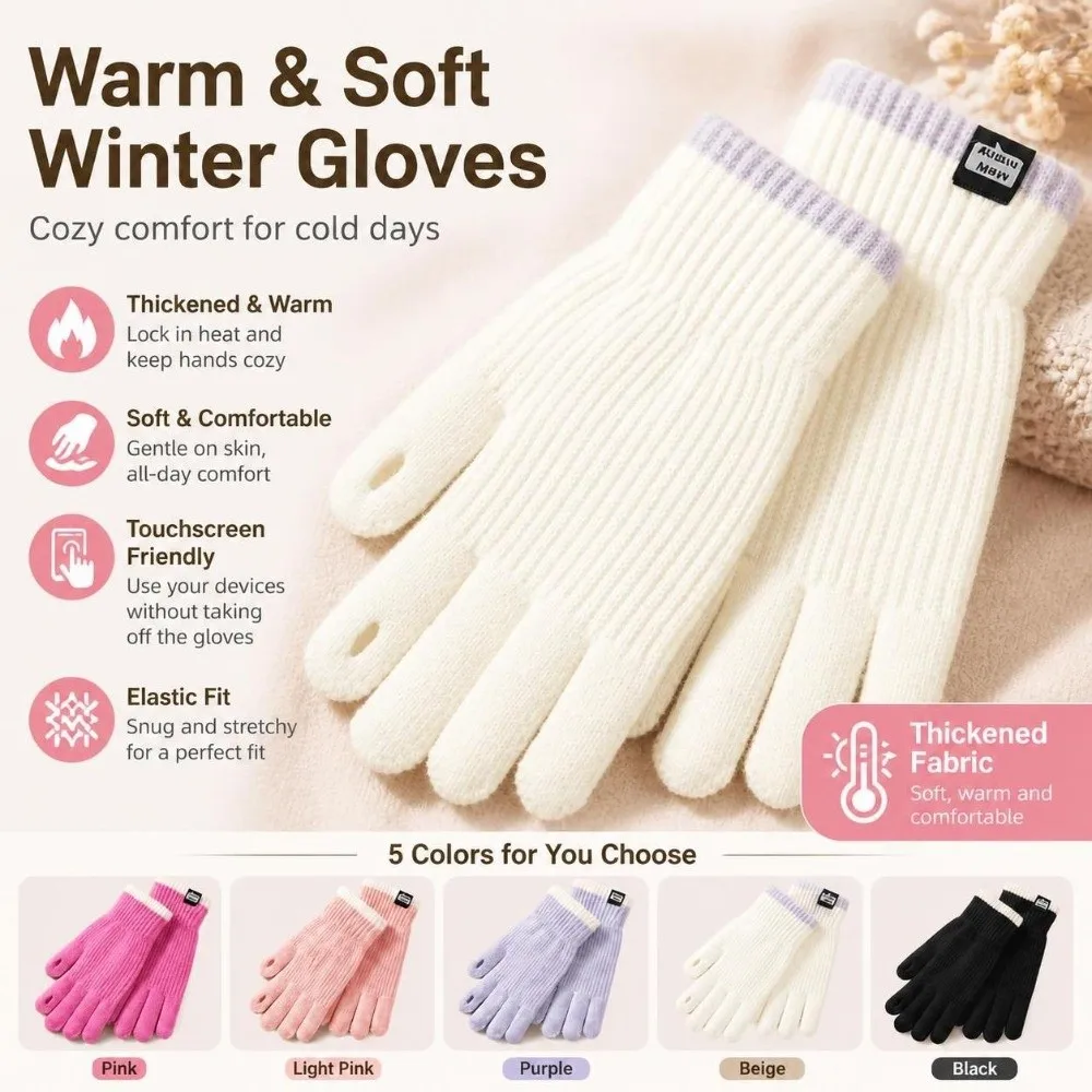Gifts Warm Knitted Gloves Thumb Opening Cold Protection Full Finger Gloves Women's Mittens Winter Commuting