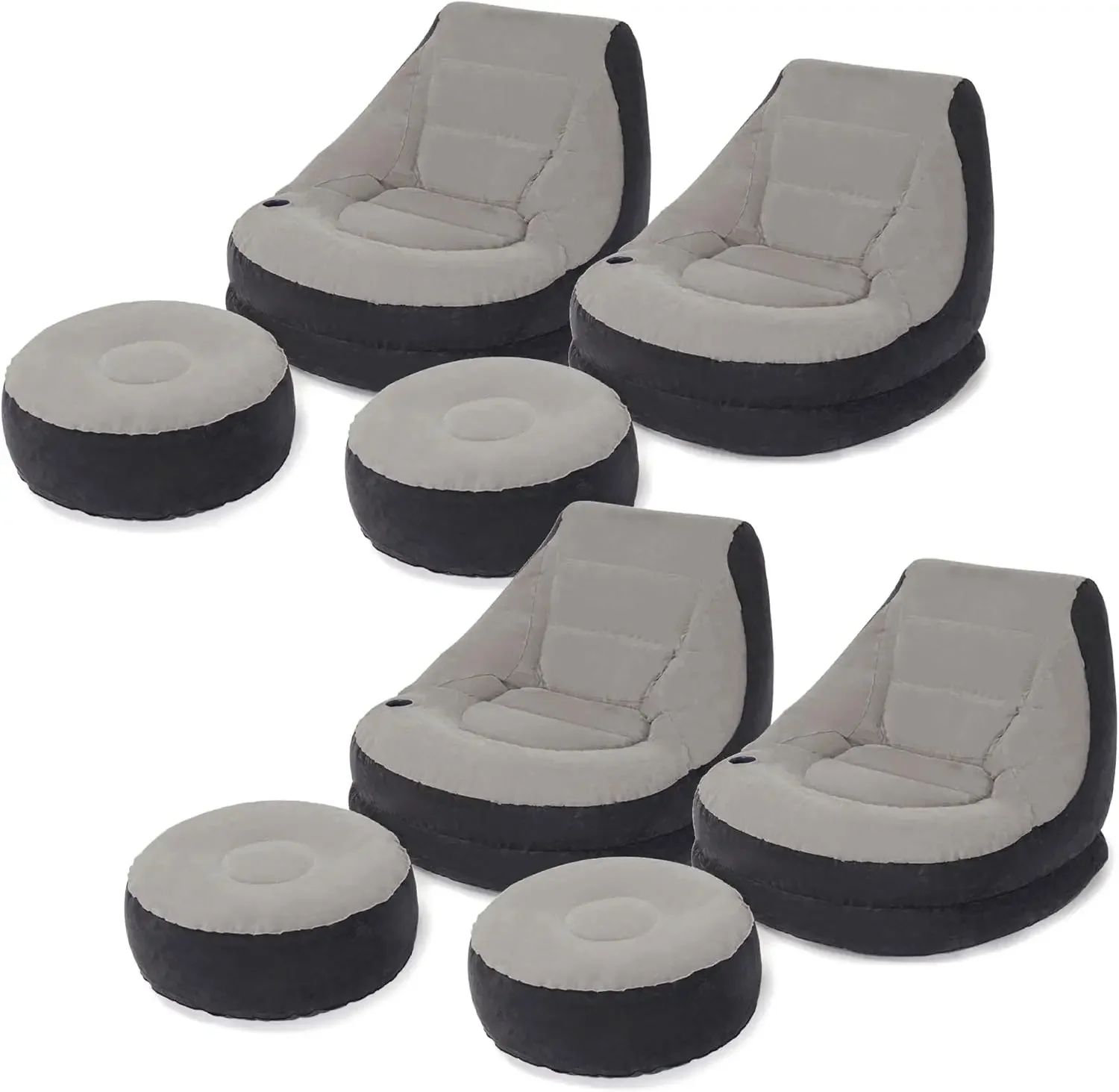 Inflatable Lounge Chair Set with Cup Holder and Ottoman (4 Pack)