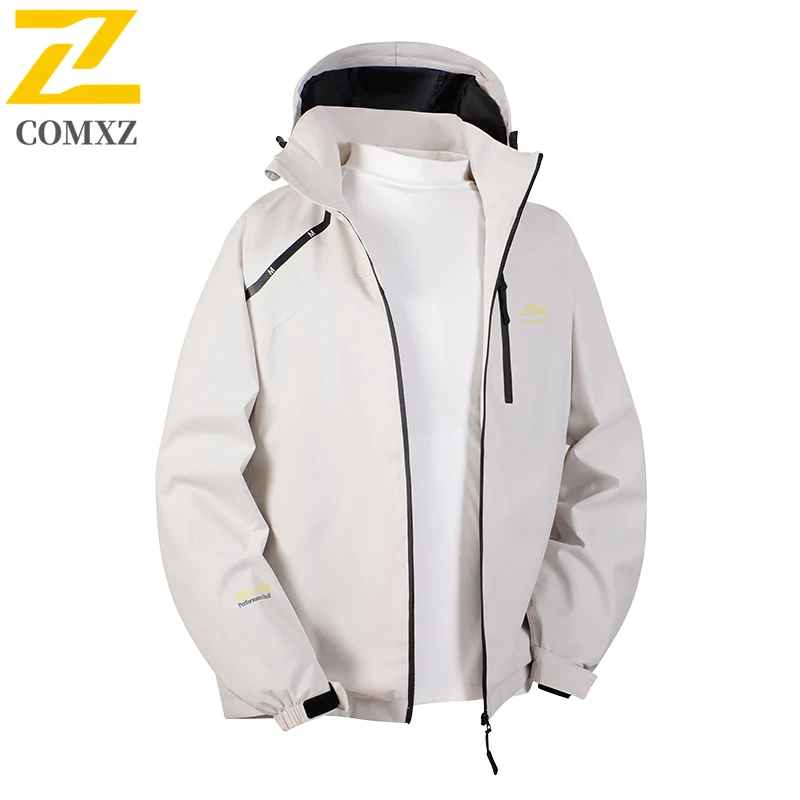 Autumn Windproof Jacket Men's Casual plus size Embroidered Waterproof Windbreaker Outdoor Hiking Fishing Detachable Hooded Coat