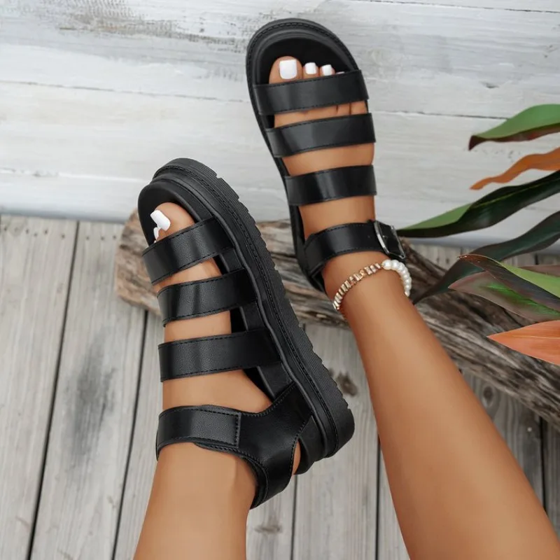 Women's Flat Sandals Open Toe Platform Lug Sole Strappy Buckle Casual Summer Beach Walking Everyday Outdoor Footwear Pairs 2026
