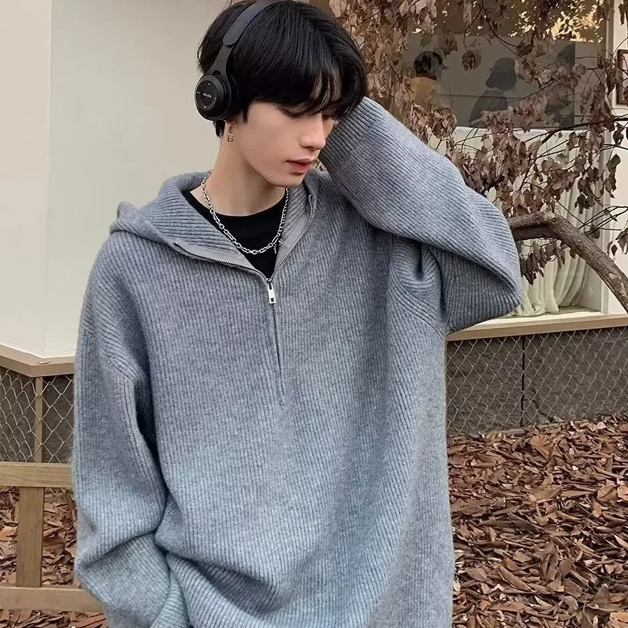 

Loose Fit Men's Knitwear Casual American Sle Vintage Large Size 36lb Winter Baseball Collar Long Sve Zipper Sweater