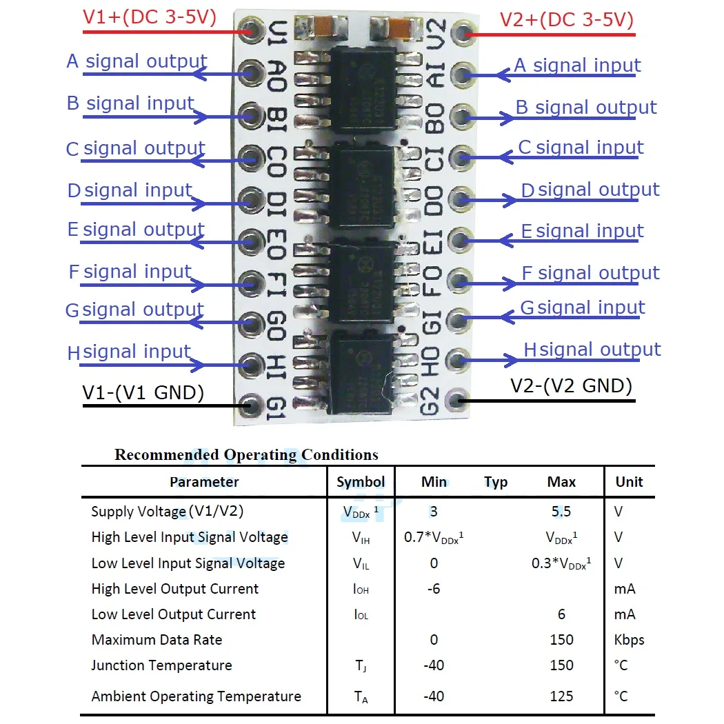 High-performance Digital Isolators 2/4/8Ch Level Converter Module for Integrated Circuits
