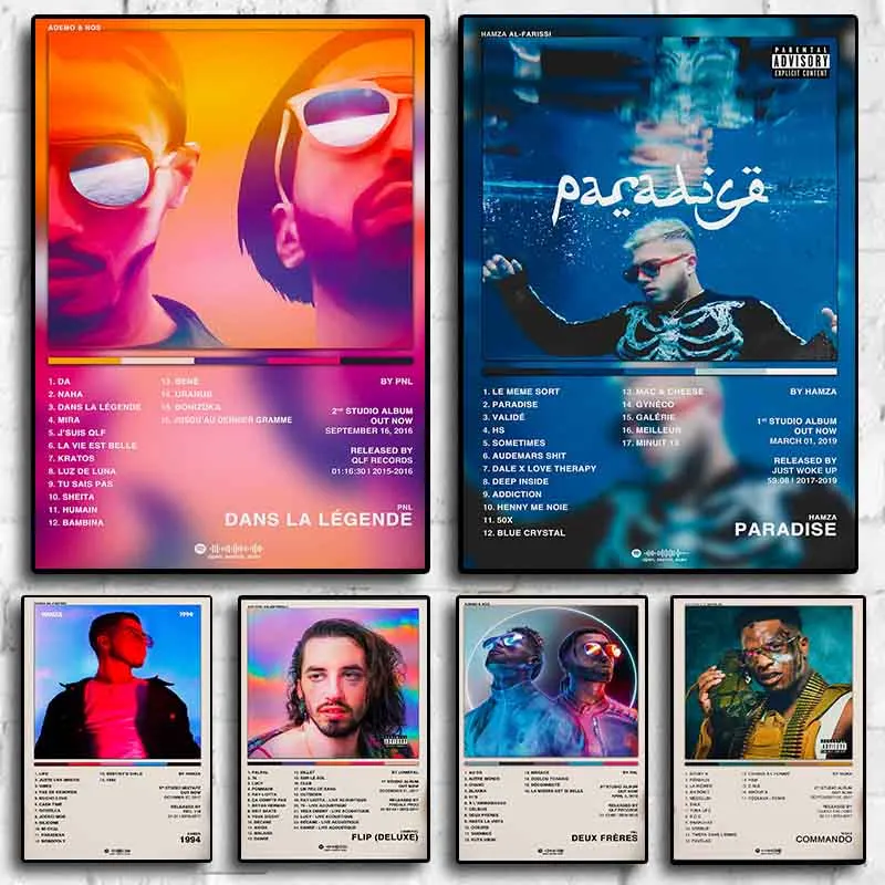 Affiche d'album de musique de rappeur Pop français, esthétique pour Art Mural, décor de salle, toile imprimée, Pirture, groupe Hip Hop pour la maison et le bureau, 2023