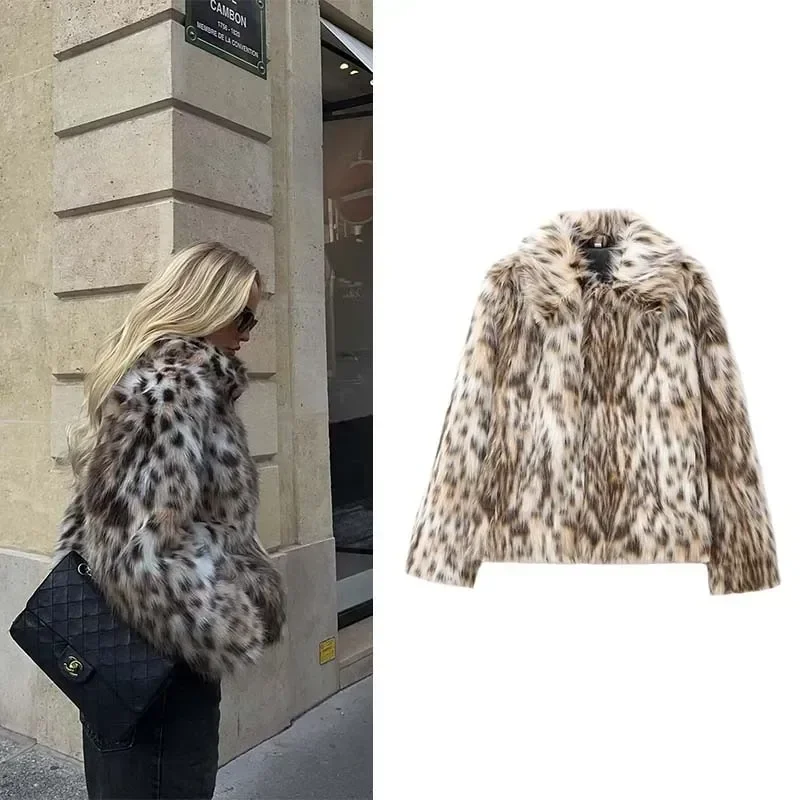 ZR Padded Coat Leopard Print Faux Fur Parkas Warm Woman Winter Coats New in Outerwears Elegant Luxury Women's Coat