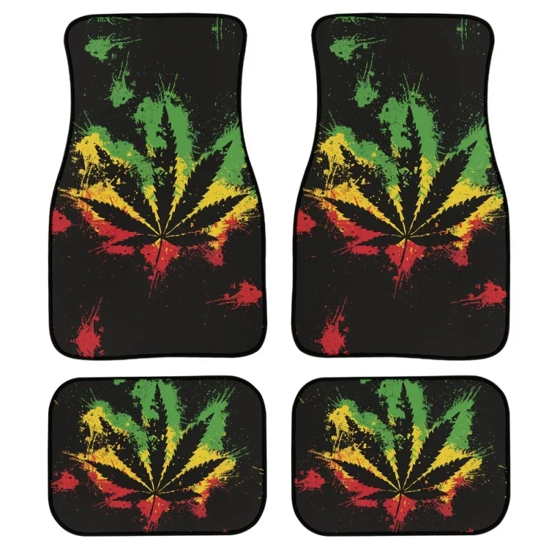 INSTANTARTS 2022 3D Weed Jamaica Leaves Printed Floor Mats for Vehicle Personality Colorfast Polyester Car Interior Supplies