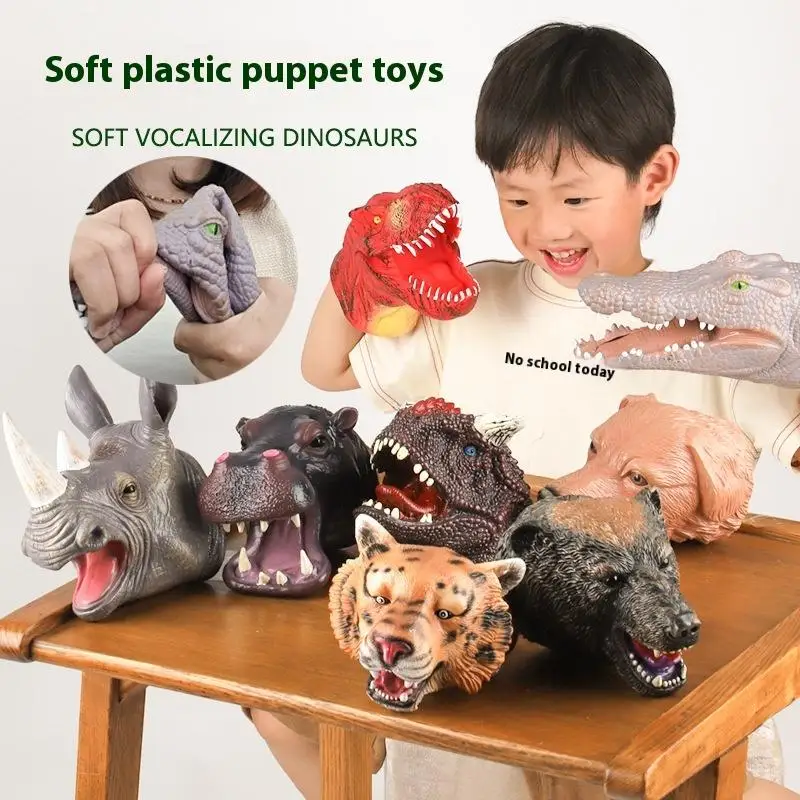 1pc Interactive Dinosaur Hand Puppet Dinosaur Head Model Hand Puppet for Kids PVC Stuffed Toy Parent Child Interactive Play Gift