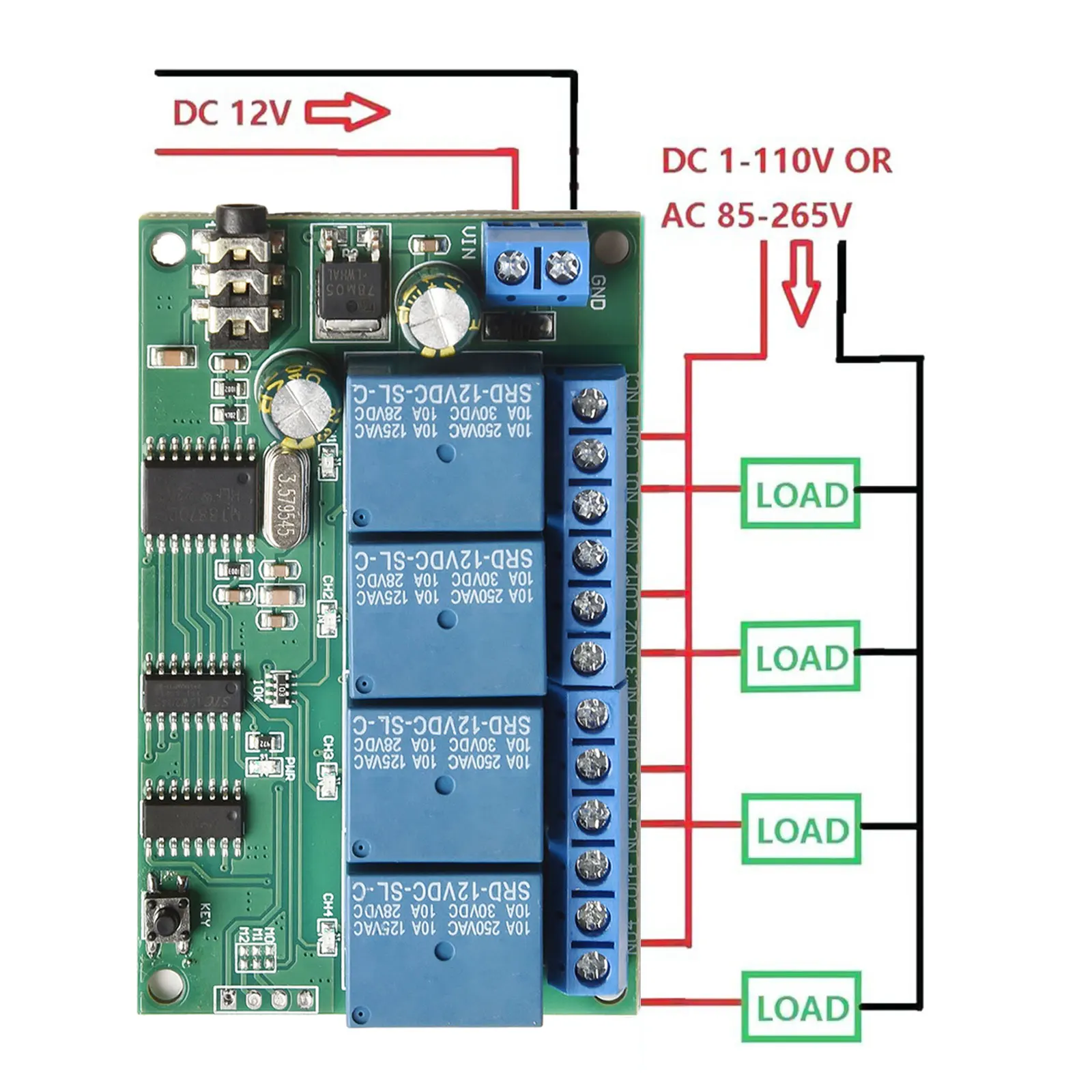 Home Automation 12V Relay Controller DTMF Tone Decoder 8 Operational Modes Compact Design Control Commands 1-4