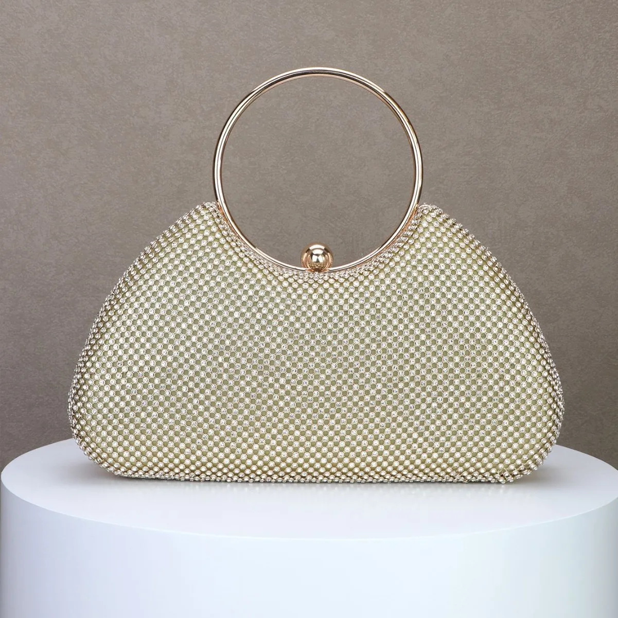 2026 new dinner bag high-end sequined rhinestone metal ring dumpling bag banquet messenger bag