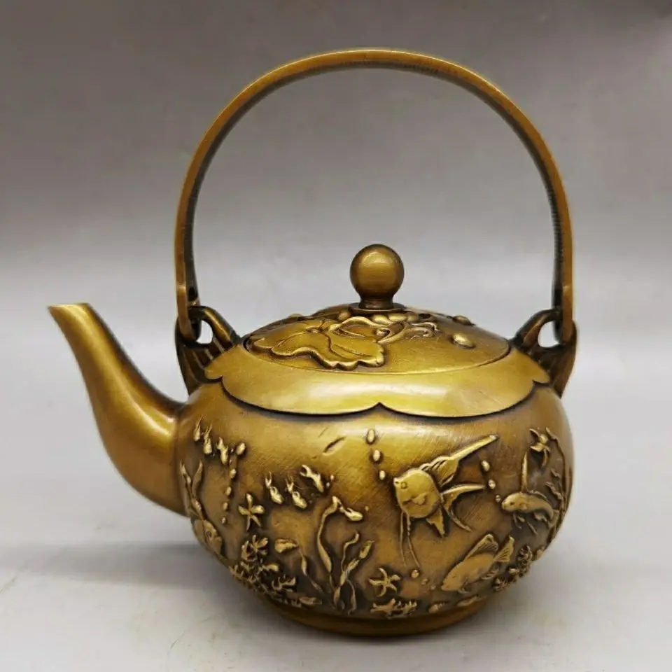 Retro Lotus leaf goldfish sea fish Teapot Ornament Decoration Tea Pet Figurines Desk Decor Accessories