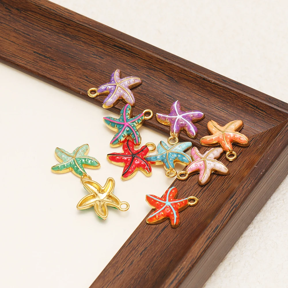 5 Stück Edelstahl-Seestern-Anhänger mit Farbemaille für DIY-Kinderschmuck, Armbänder, Halsketten, Ohrringe und Accessoires – Detail 5