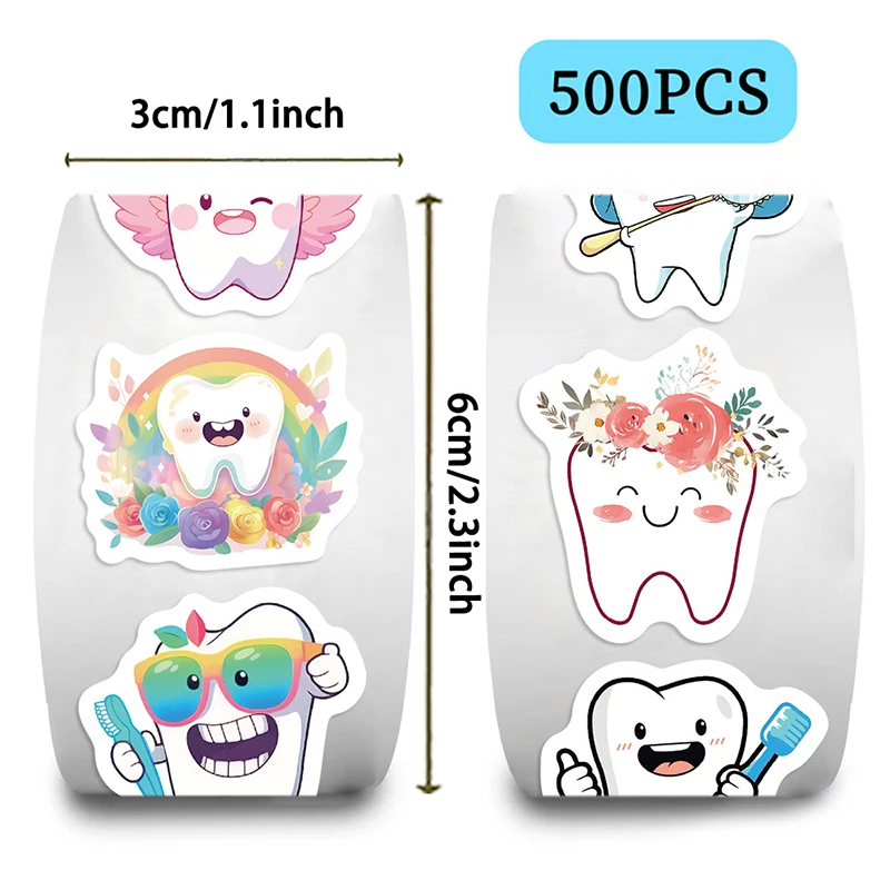 500 시트/롤 만화 보호 치아 스티커 어린이를위한 학생 낙서 노트북 문구 귀여운 스티커 치과 진료소 선물 썸네일 6