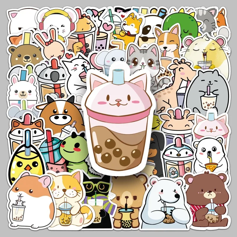 50 Uds. De dibujos animados personalizados para mascotas, té de la leche, pegatina decorativa de Graffiti creativa