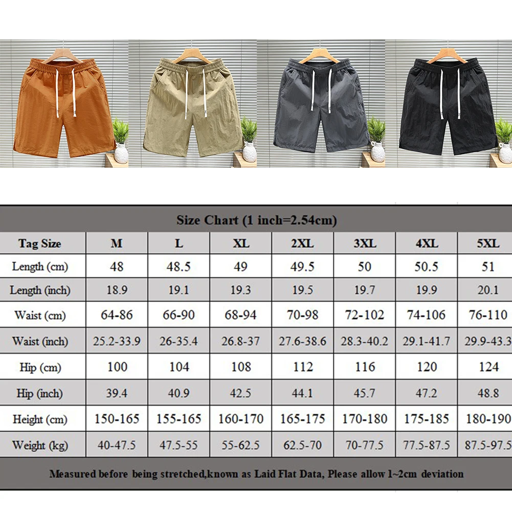 Casual Men\'s Shorts Drawstring Short Pants Light Weight Thin Quick-drying Waist Male Mens Non Stretch Solid Color