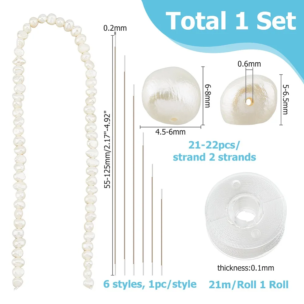 

DIY Jewelry Making Kit Including Cultured Freshwater Pearl Beads Strands Nylon Cord Steel Big Eye Beading Needles