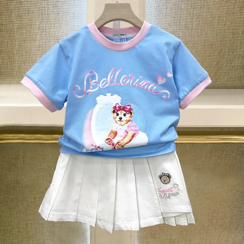 

Новая летняя коллекция 2026: Детская тонкая футболка для девочек с круглым вырезом и короткими рукавами, с принтом «Маленький медвежонок»