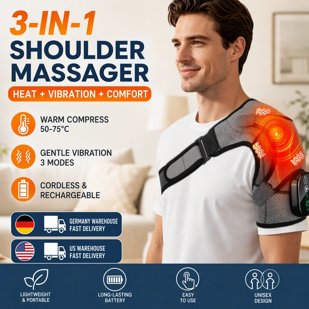 Shoulder Massager with Heat Cordless Heating Pad for Shoulder Neck and Upper Back 3 Vibration Modes with 3 Heat Levels Rechargeable Portable Wearable Massager with 5000mAh Battery for Office Home Travel Car Use Self Care Relaxation Gift for Women Men