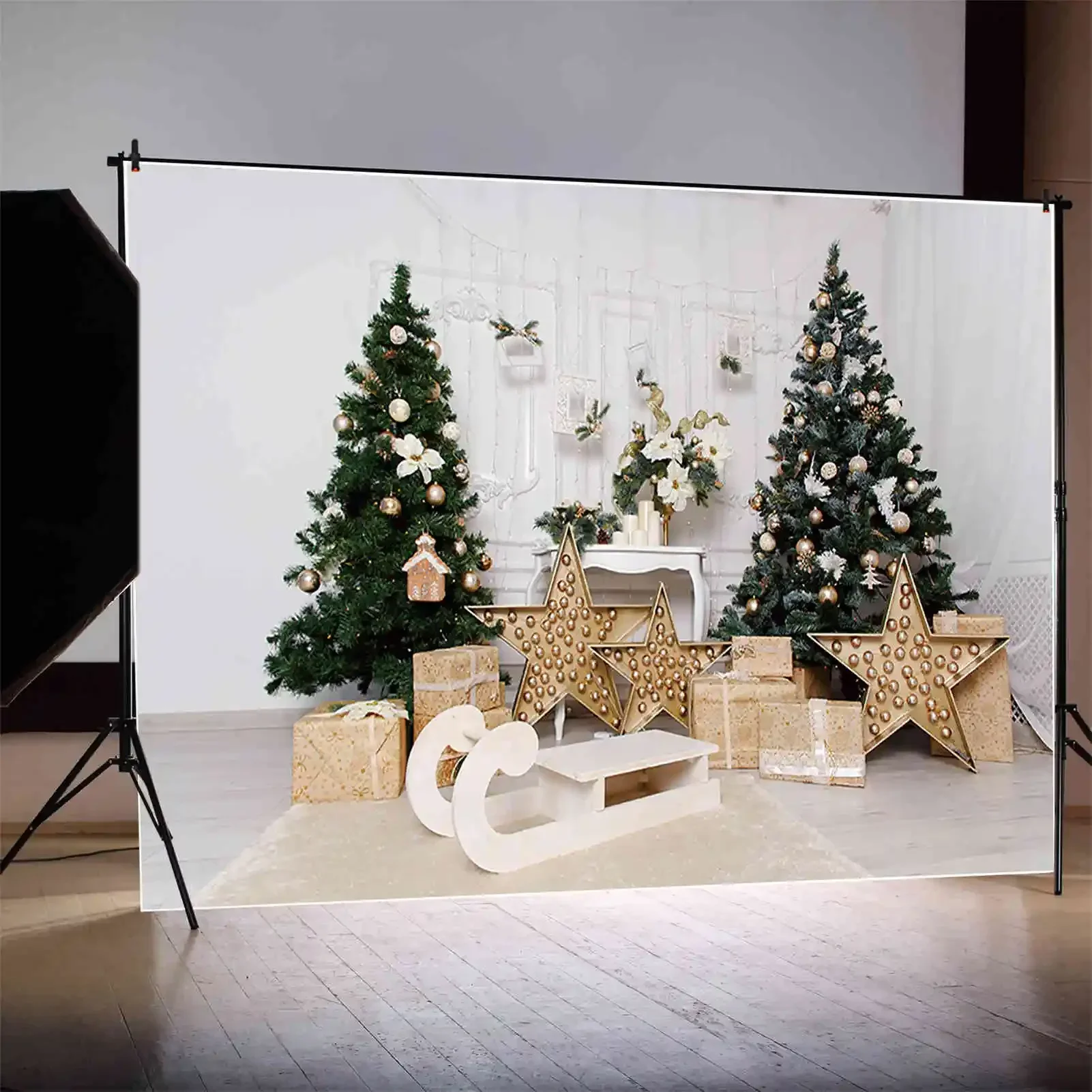 MOON.QG Christmas Decoration Photography Background Fireplace Living Room Decoration Photozone Backdrop Baby Studio Supplies