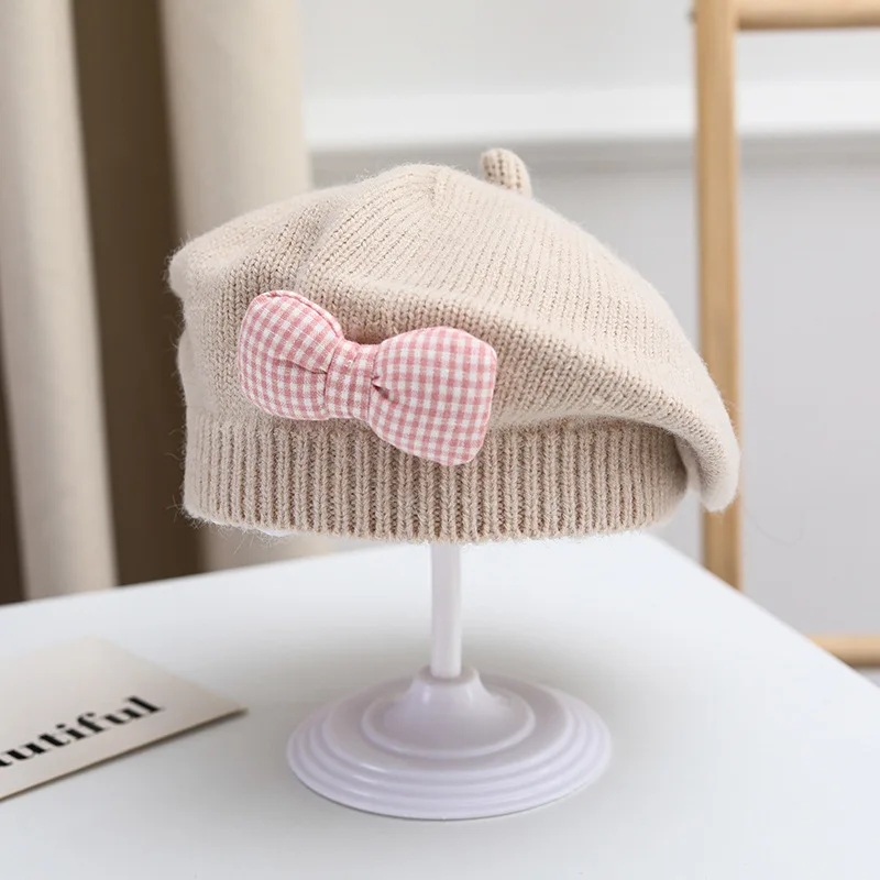 Cute Bow Princess Baby Girl Hat Kids Knitted Beret Hats for Girls Fashion Spring Winter Children Cap Baby Accessories 1-4Y