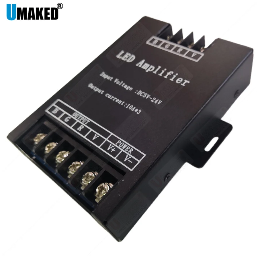 30A RGB Amplifier 5V 12V 24V High-Power Lamp Constant Voltage PWM Dimmer Signal Repeater LED Light 3-Channel Controller Extender