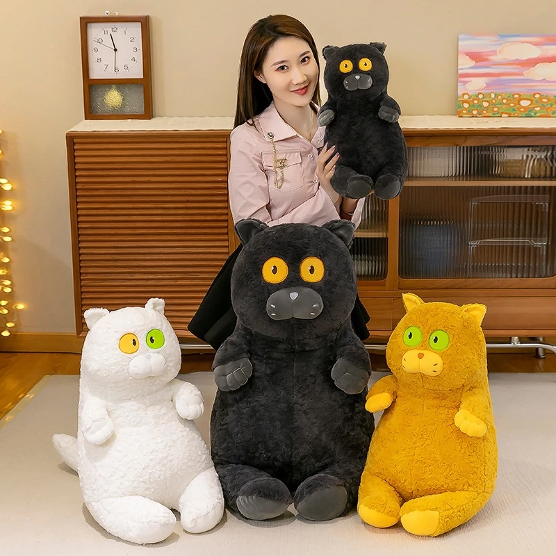 Jouet en peluche chat à yeux larges, poupée en peluche douce, oreiller de couchage à câliner, cadeau pour petite amie, nouvelle collection 2025