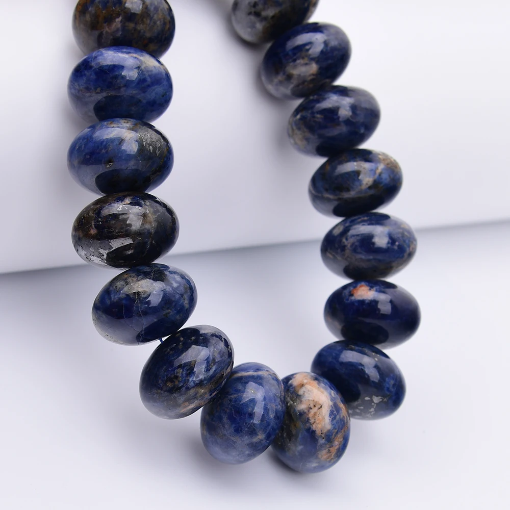 APDGG 20x30mm Huge Natural Sodalite Blue Vein Stone Smooth Rondelle Wheel Loose Beads 15'' Pendant Jewelry DIY