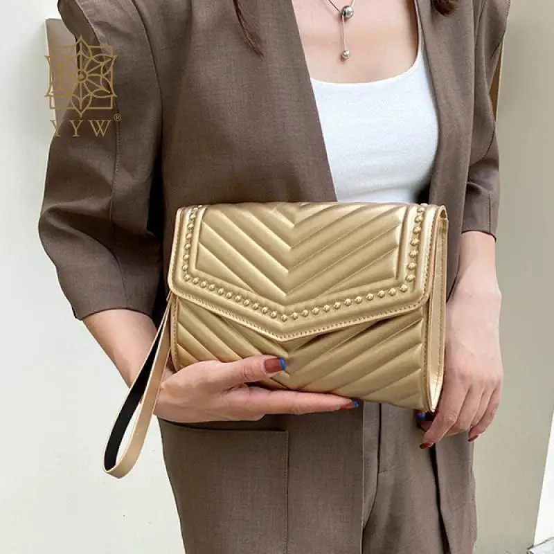 Casual PU Leather Envelope Clutch Handbag Stripes Beading Soft Wristlets Messenger Purse Portable Women Daily Small Bag Wallet