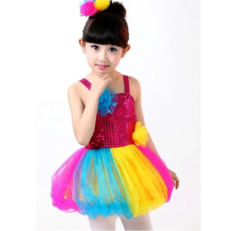 Vestido de flores para niñas, Ropa de baile para niños, tutú de lentejuelas, disfraces de Ballet para baile, leotardo, Ropa de baile para niñas