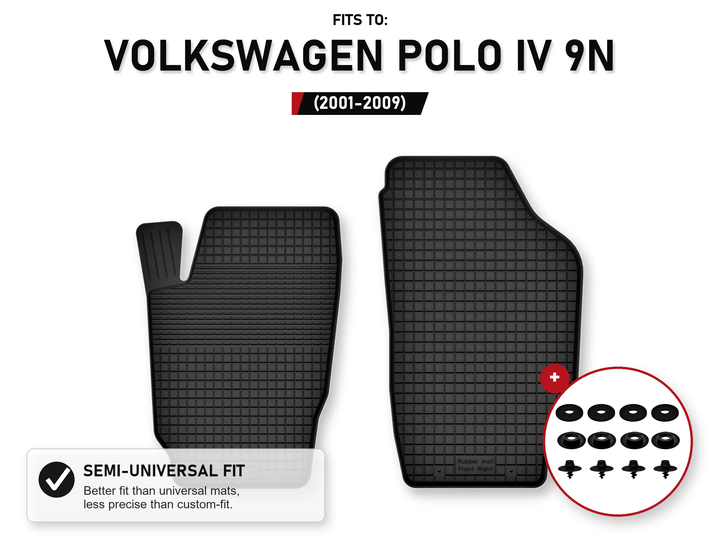 Voorste tapijten voor: Volkswagen Polo Iv 9N 2001-2009 met stoppers