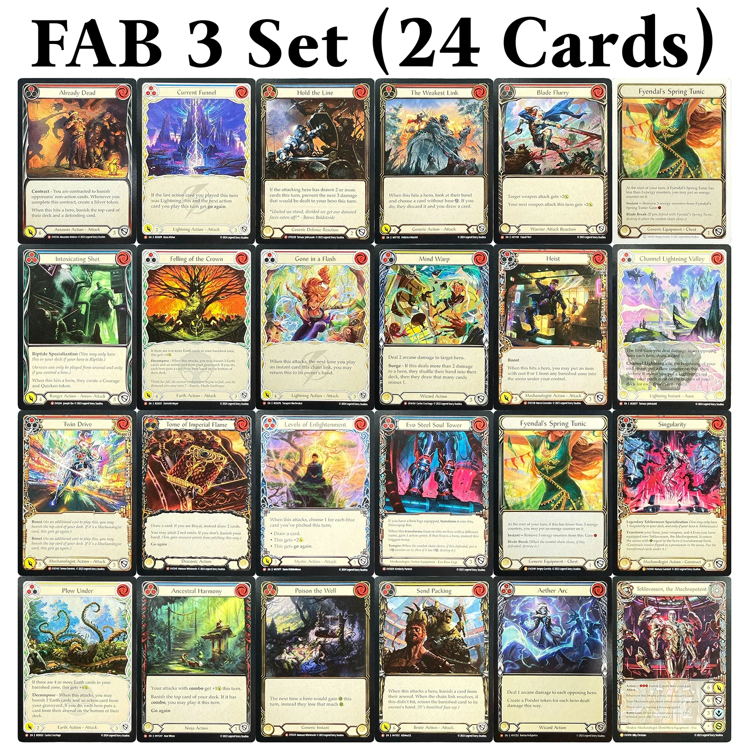 

24 шт. FAB 3 обычный целый набор Proxy Game TCG карты Fyendal's Spring Tunic The Weakest Link Plow под крылом карток с короной