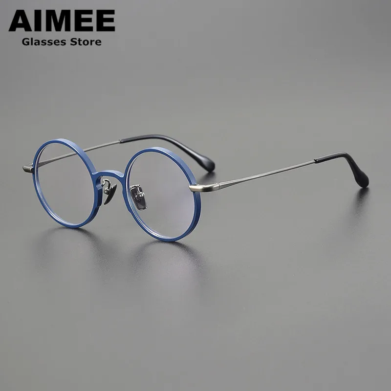 Japanese Retro Round Titanium Ultralight Glasses Frame Men Women Optical Prescription Eyeglasses Myopia Blue Light Spectacles