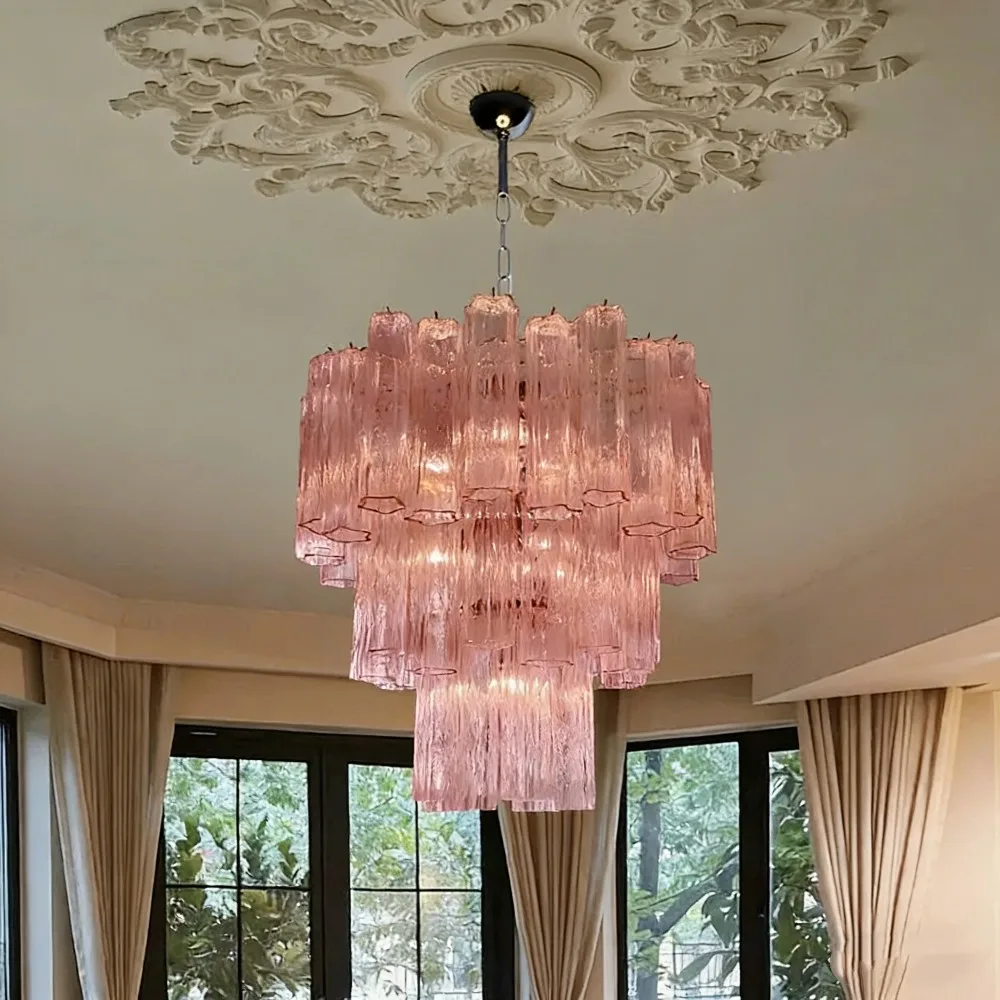 Pink Chandelier with Glass Star Lampshade For Dining Living Room Bedroom Lampara French Glass Tube Hanging Pendant Lights view 3