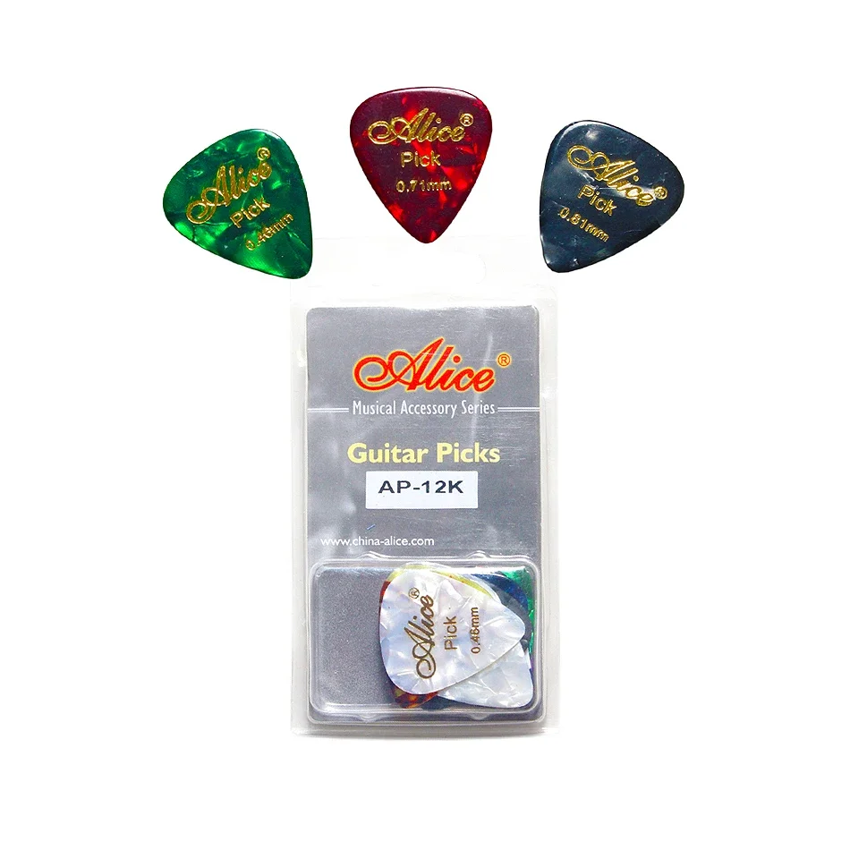 Alice Original AP-12K 12Pcs/Set Gold Golden Stamping Acoustic Electric Celluloid Guitar Picks Strumming Plectrums Kits