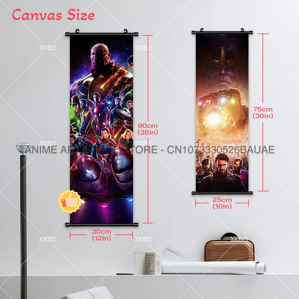 Poster Marvel Thanos kanvas seni dinding Avengers film Iron Man gulungan gambar Hulk lukisan gantung tengkorak merah Dekorasi Rumah