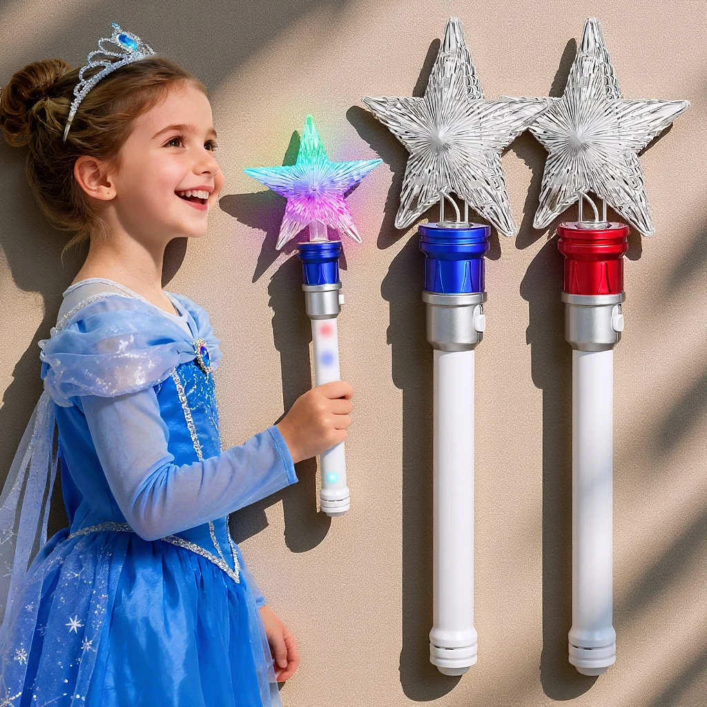 

2pcs Star Glitter Light Up Wand Led Flashing Glow Stick For Kids Party Christmas Festival Cosplay Prop