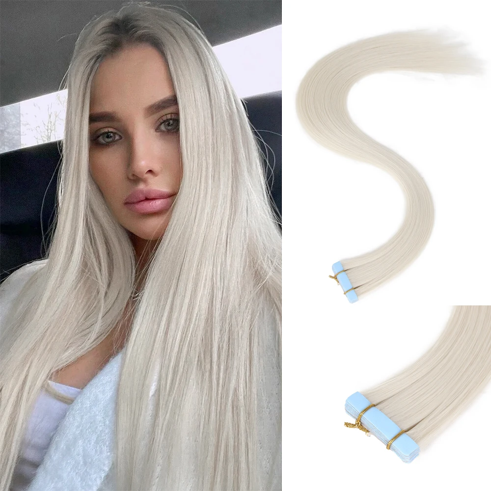 

20Inch 10Pcs Tape In Hair Extensions Synthetic Long Straight Tape Hairpiece Seamless Invisible Adhesive Tape In Hair Extensions