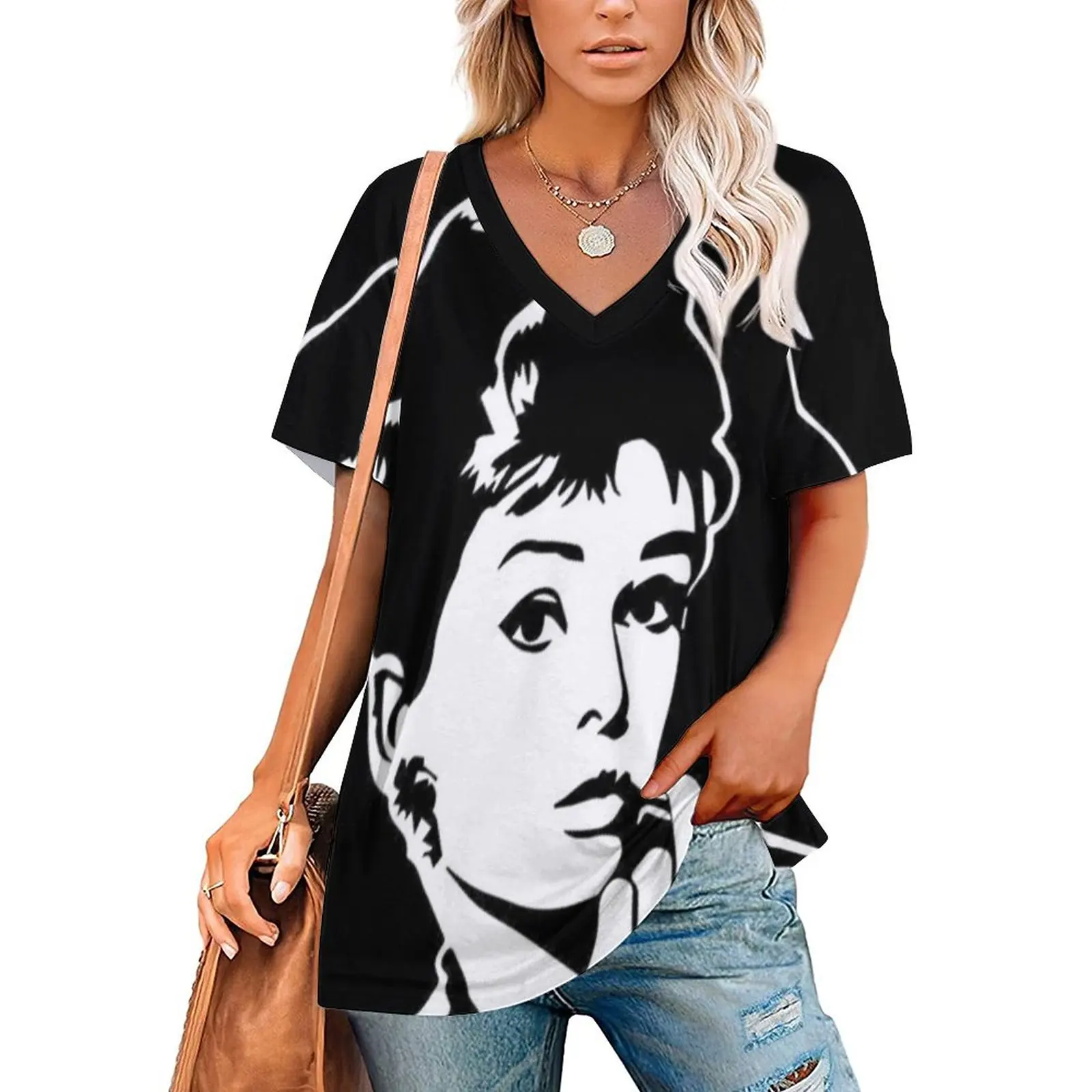 Andrey Hepburn Woman\'S T-Shirt Spring And Summer Printed T Shirts Crew Neck Pullover Top Audrey Hepburn Breakfast At Tiffanys