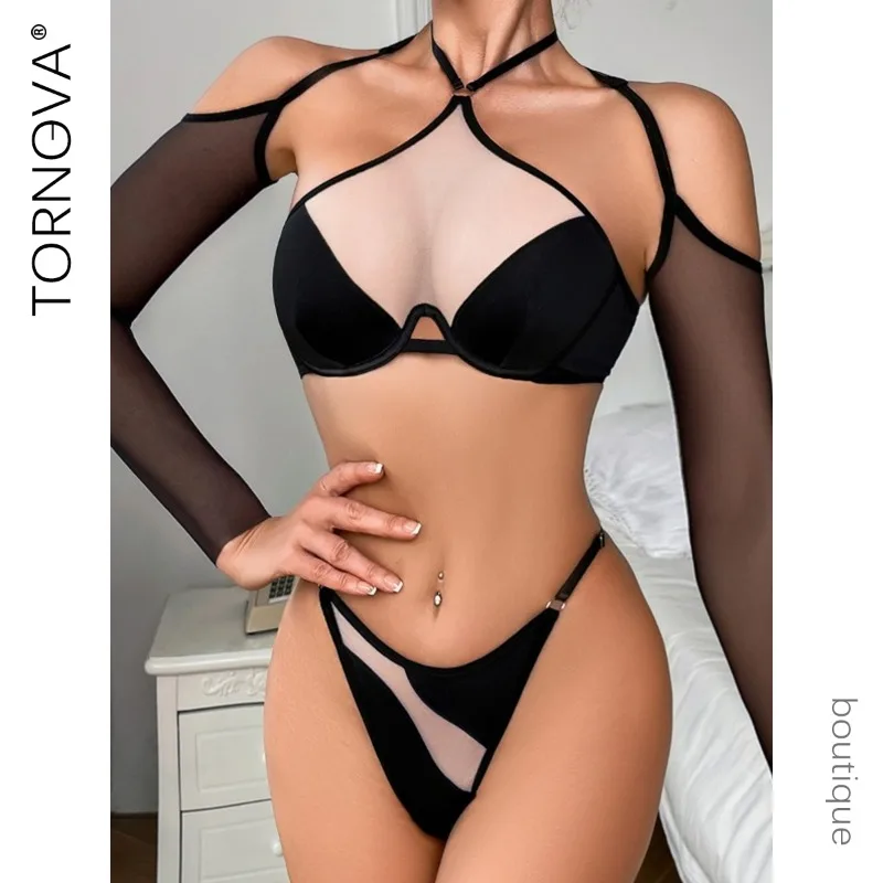 

Tornova Sexy Clothes Women Lingerie Hot Underwear Fancy Uncensored Tulle Perspective Halter Neck Body Shaping Sexy Lingerie Set