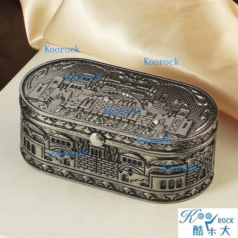 Israel Travel Menorah Zinc Alloy Double Hole with Cover Storage Jewish Sabbath Jerusalem Relief Decor