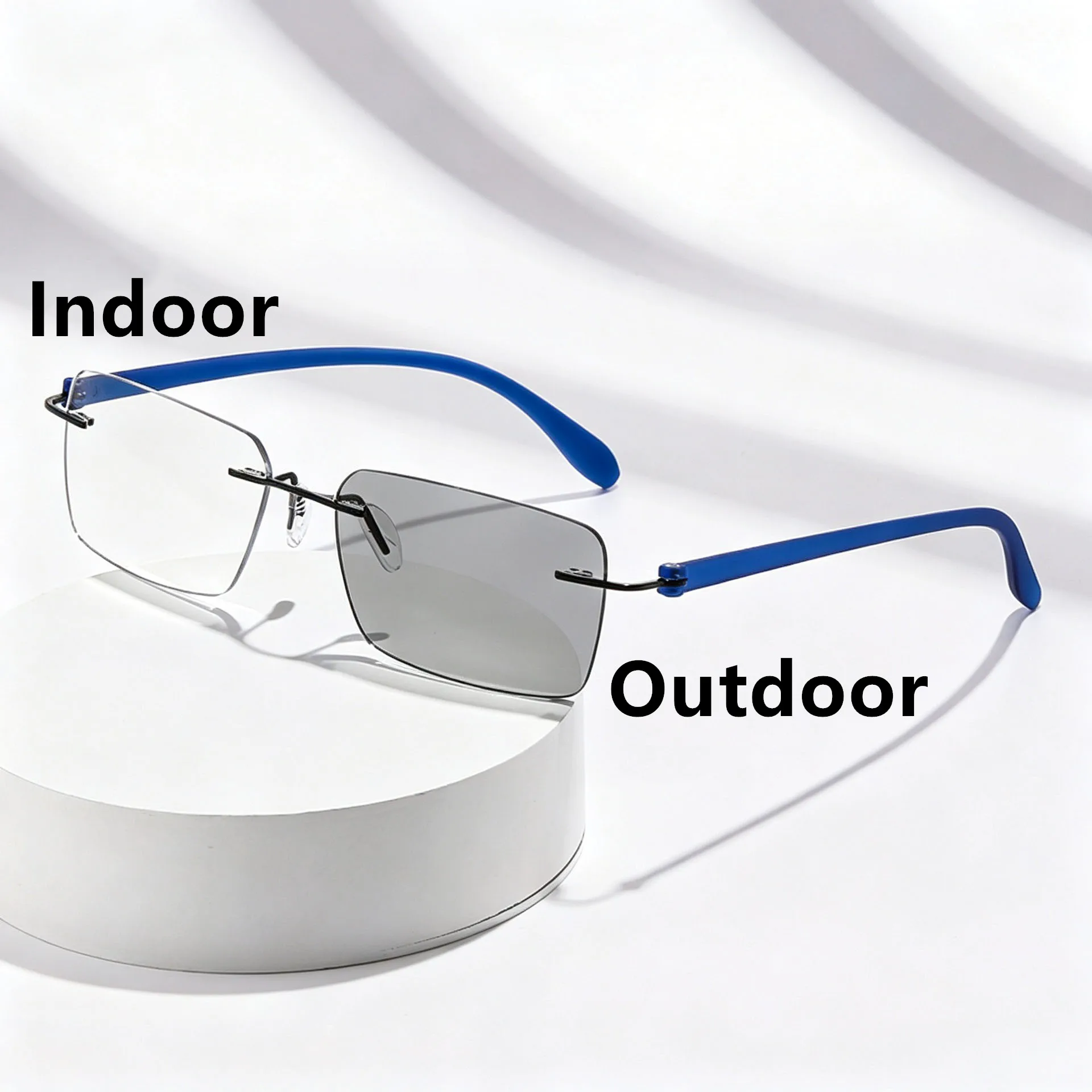 Rimless Photochromic Reading Glasses Auto Color Changing Light Sensitive Presbyopia Glasses Ultralight Frameless Eyeglasses for