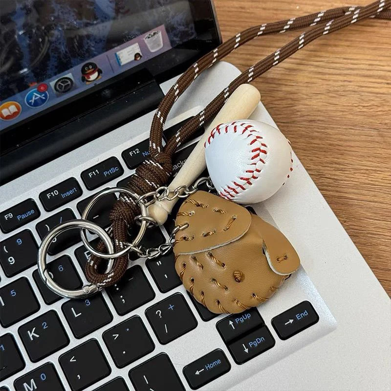 Mini-Baseballhandschuh Holzschläger Schlüsselanhänger Damen-Taschenzubehör Sportwagen-Schlüsselanhänger Geschenk für Mann und Frau – Detail 2