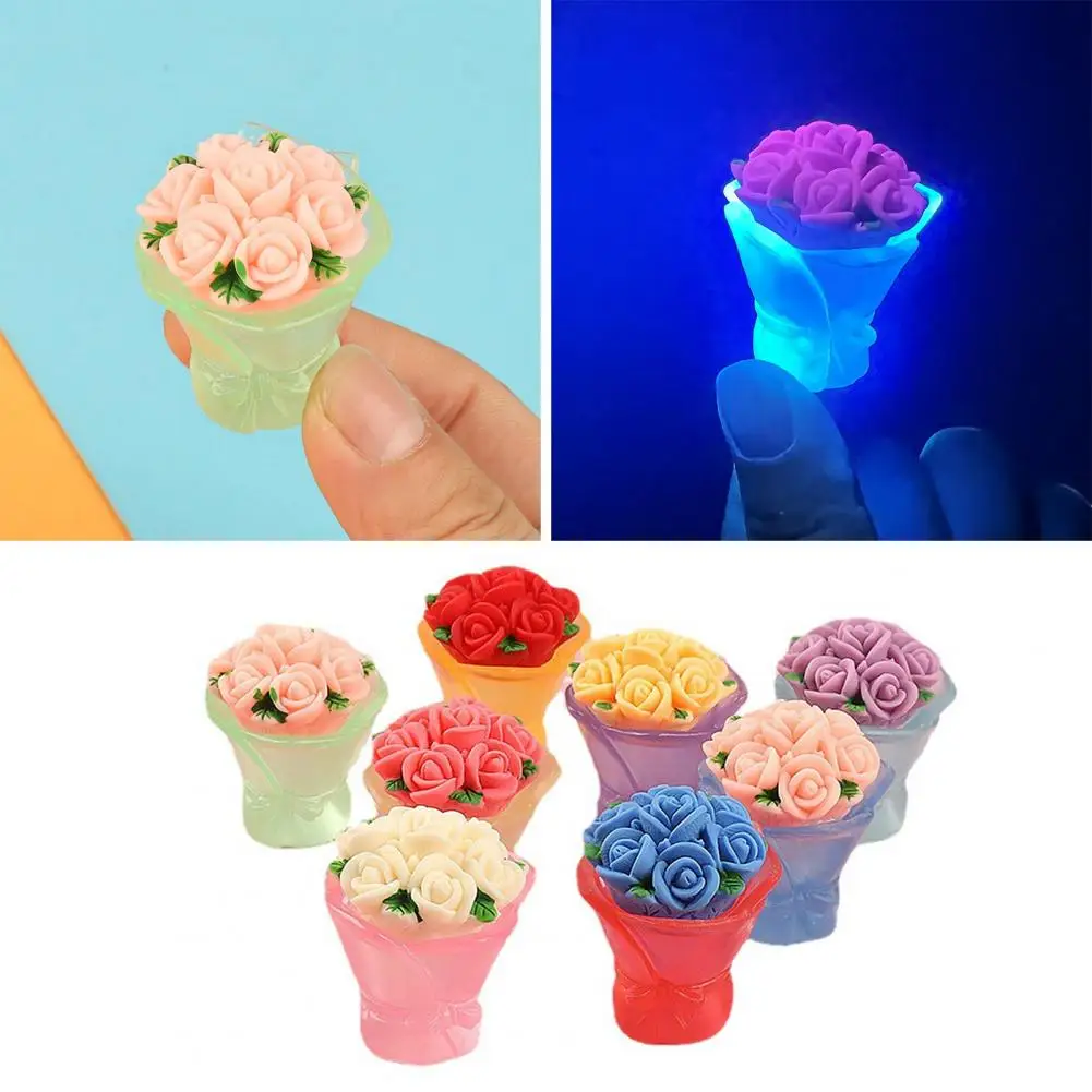 Mini Luminous Bouquet Miniature Resin Craft Glow in The Dark DIY Charm Creative Moss Landscape Colorful 3D Flower Model Desktop