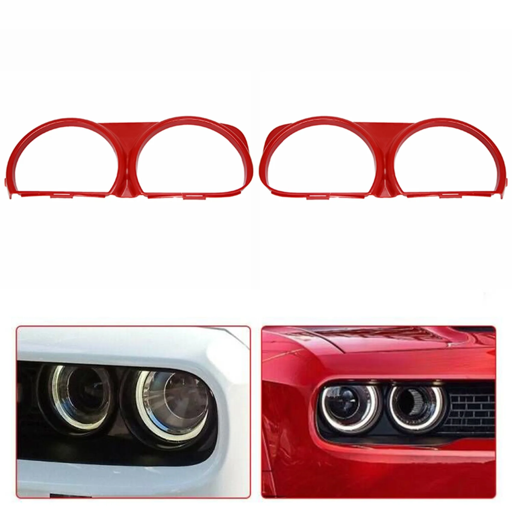 1 para dla Dodge Challenger przedni reflektor lampa wykończenie ramek prawo i lewo 68259053AB 68259052AB czerwona